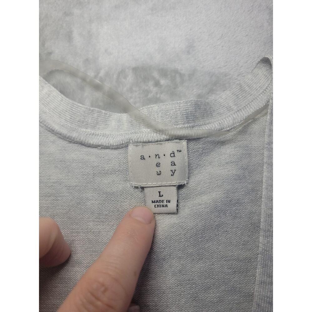 Womens Open Front Cardigan Sweater Size L Belted Back Minimalist Chic 3/4 Sleeve - Picture 2 of 10